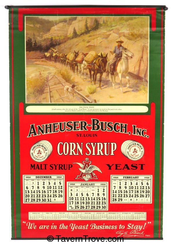 Anheuser Busch Corn Syrup 1935 calendar