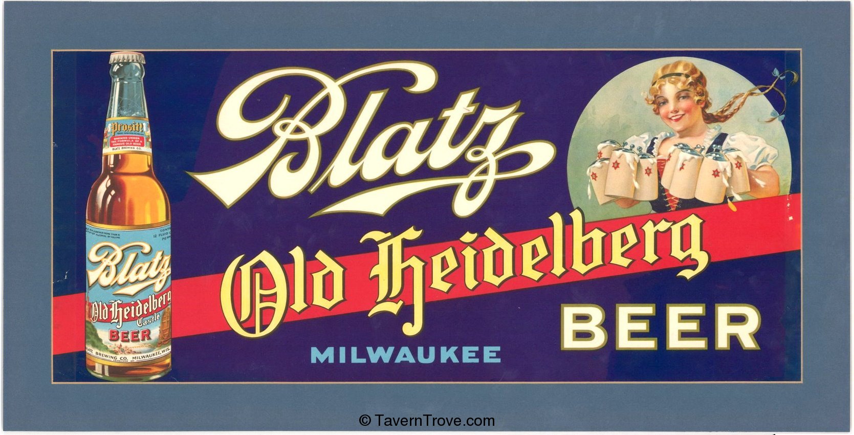 Blatz Old Heidelberg Beer Matted Paper Sign