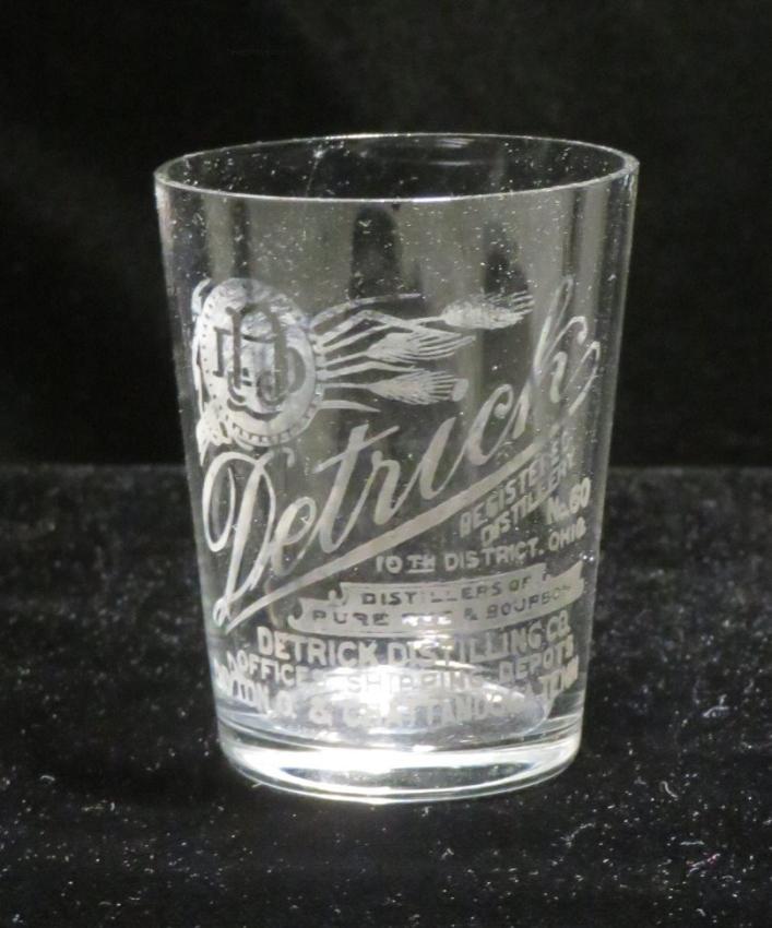 Detrick Distillery Etched Shot Glass Dayton Ohio