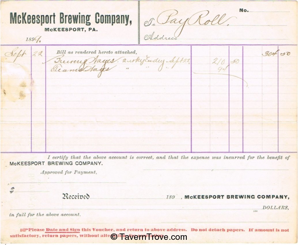 Ending Payroll Sheet Sept 22, 1899