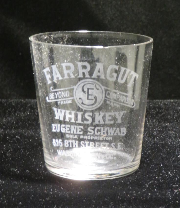 Farragut Whiskey Eugene Schwab Etched Shot Glass Washington DC