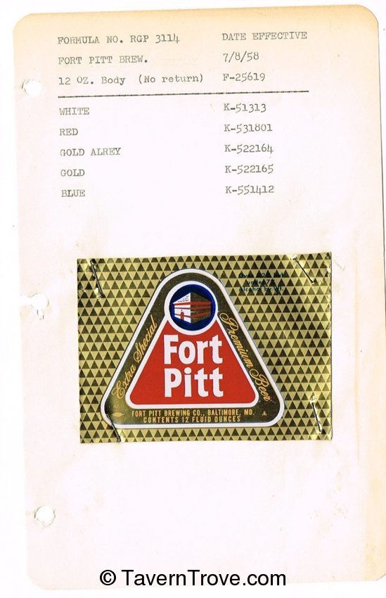 Fort Pitt Beer (Proof Sheet)