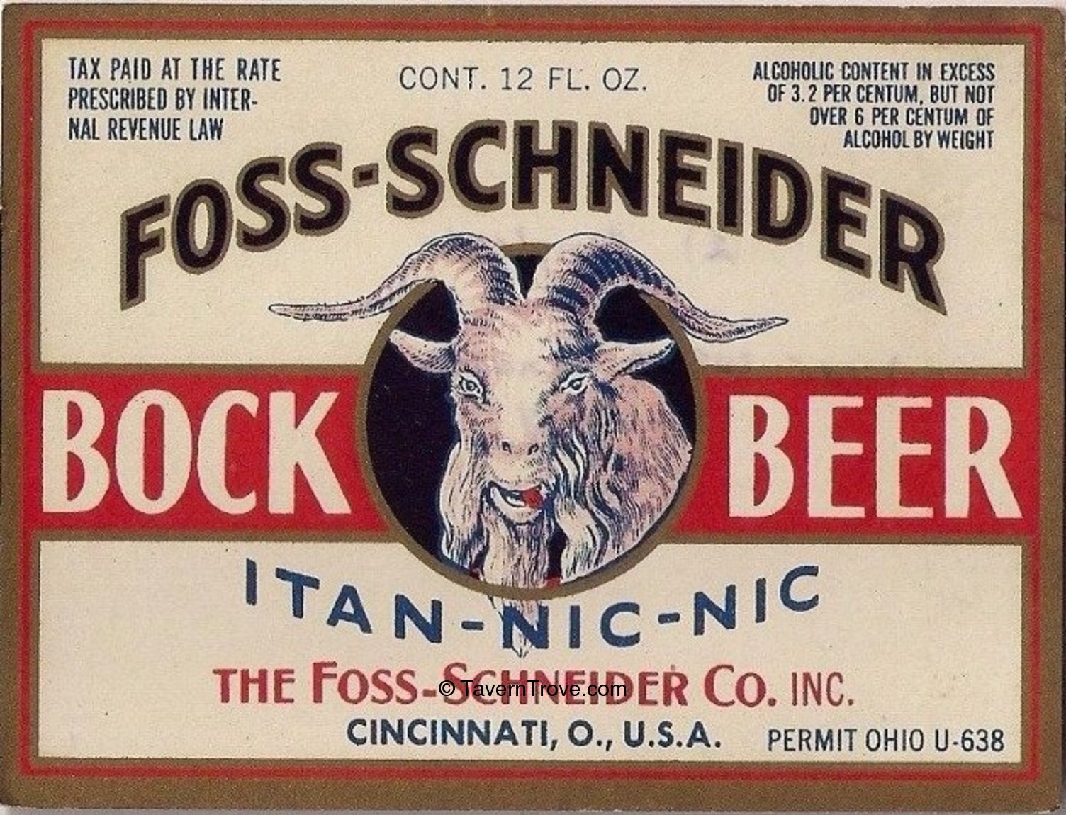 Item 60038 1934 Foss Schneider Bock Beer Label Oh 3730