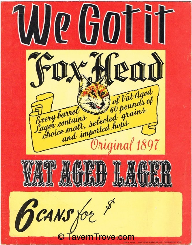 Fox Head Vat Aged Lager Beer tacker