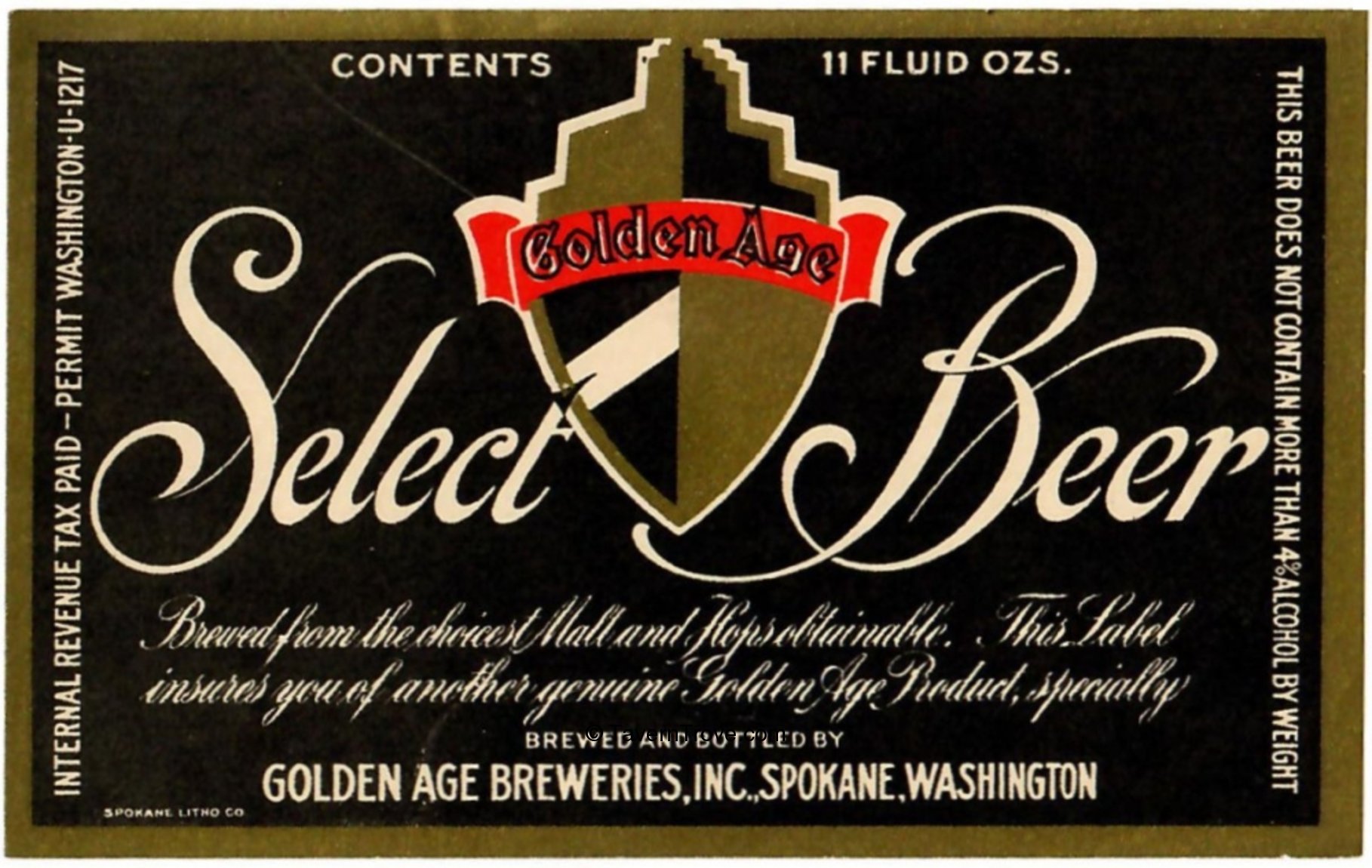 Item #41245 1940 Golden Age Select Beer Label Ws