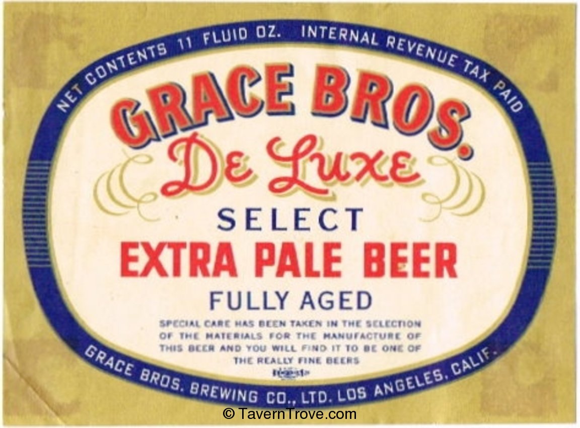 Grace Bros. De Luxe Extra Pale Beer