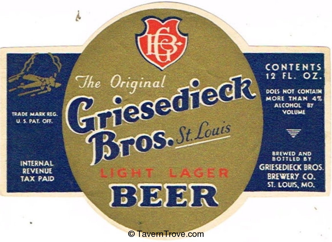 Item 84751 1936 Griesedieck Bros. Light Lager Beer Label CS132-22V