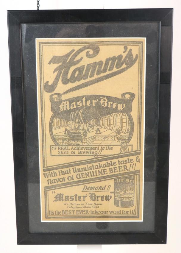 Hamm's Master Brew Framed Newspaper Ad