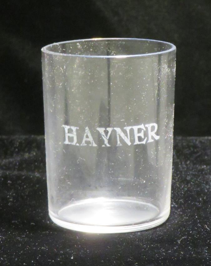 Hayner Whiskey Etched Shotglass