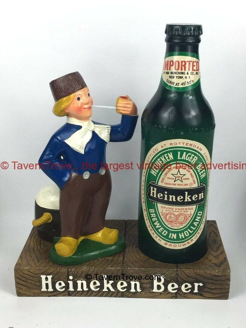 Item #95824 1970 Heineken Beer Dutch Boy and Bottle Display Backbar Sign