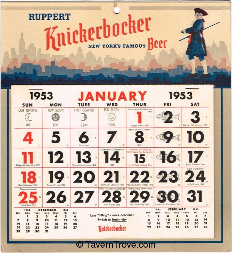 Jacob Ruppert 1953 Calendar