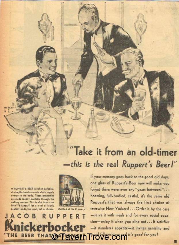 Jacob Ruppert Knickerbocker Beer