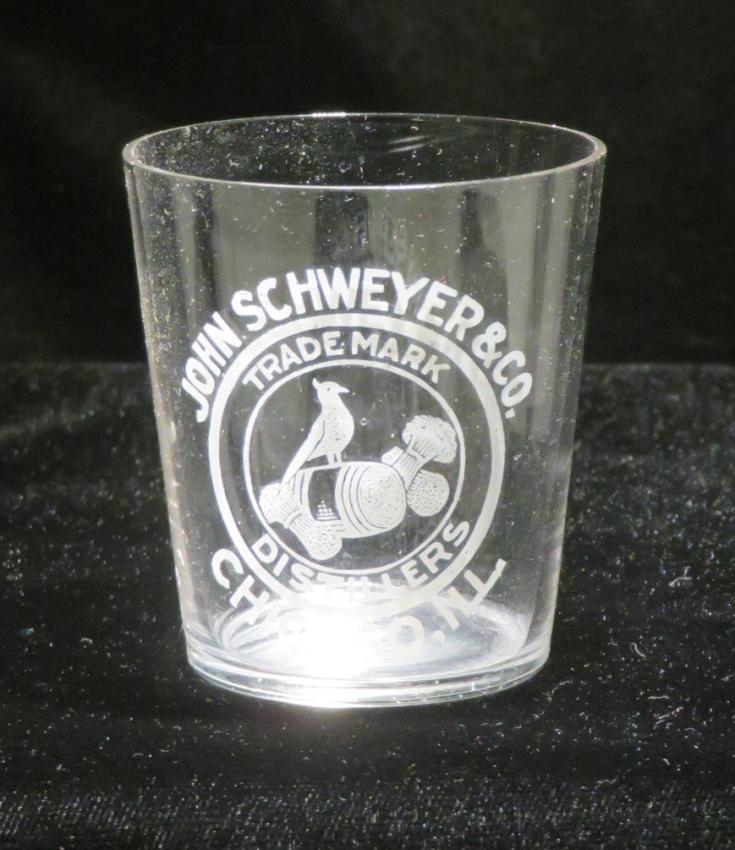 John Schweyer & Co Distillers Etched Shot Glass Chicago Illinois