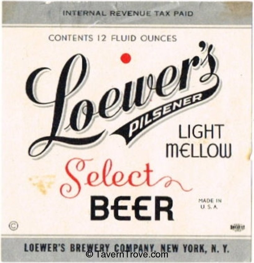 Loewer's Pilsener Select Beer 