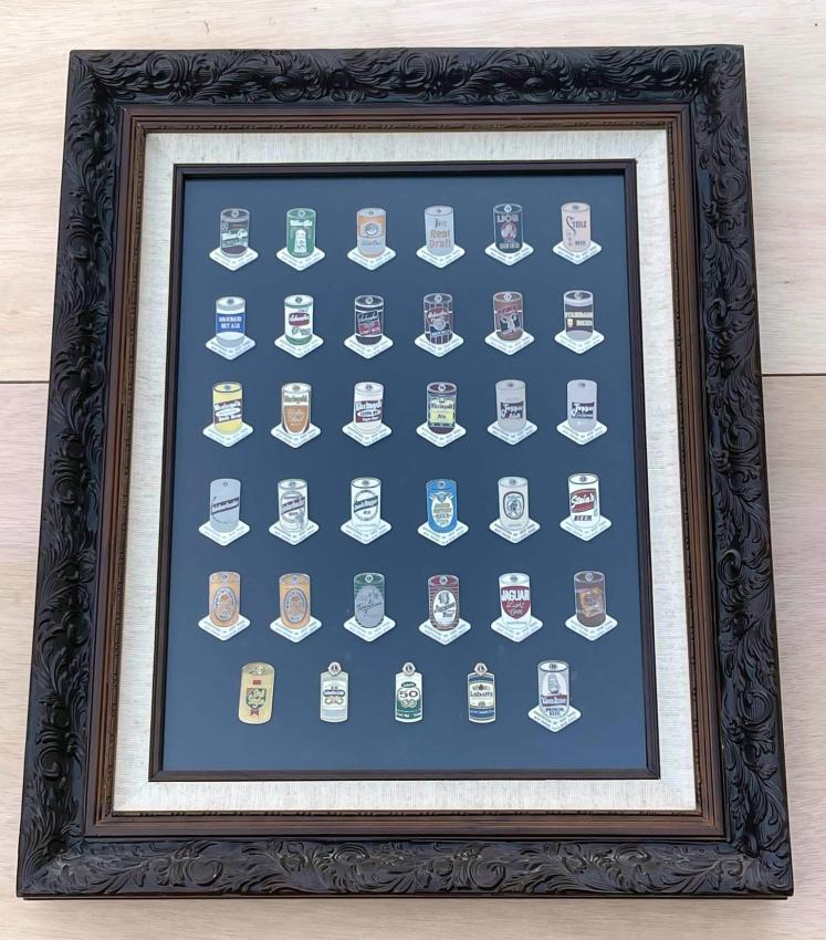 Lot of 35 Framed Beer Can Collecing Pins