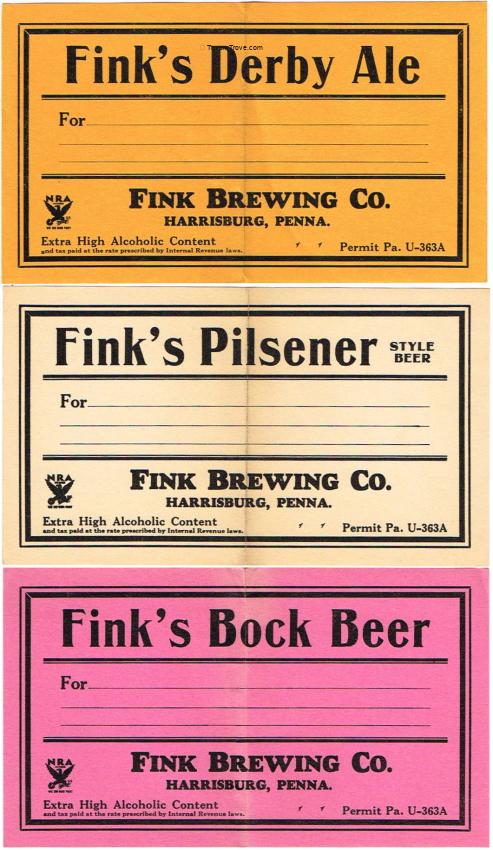 Lot of 3 1930s Fink's Beer Keg Labels