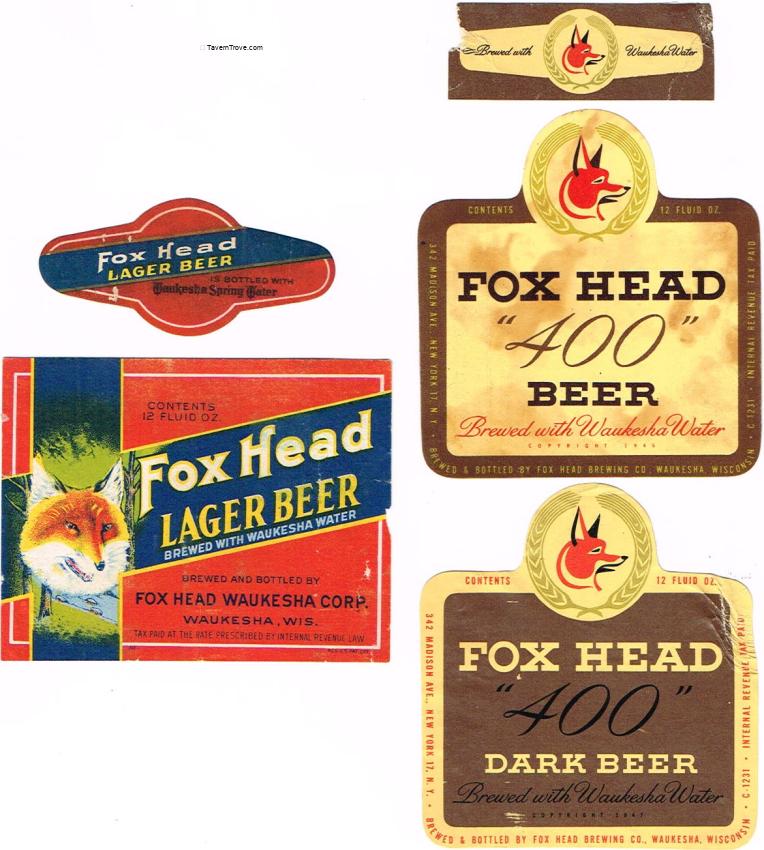 Lot of 5 Fox Head Beer Labels