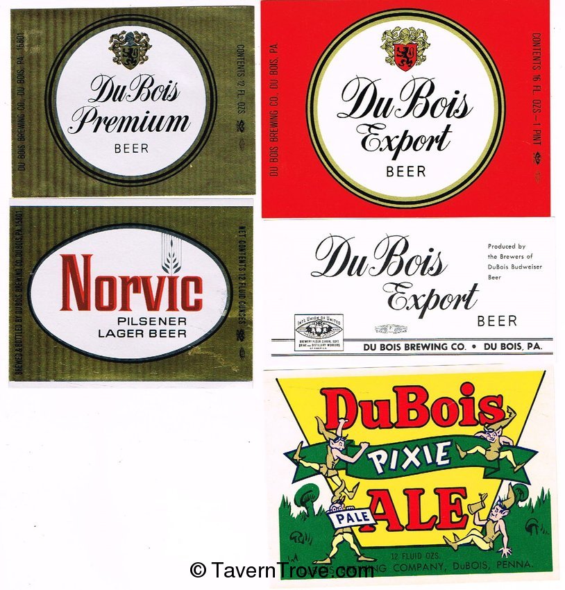 Lot of 5 Unused 1950s-60s DuBois Brewery Beer Labels