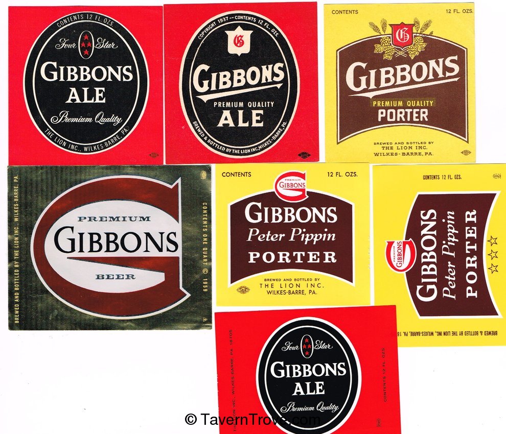 Lot of 7 Unused 1950s-70s Gibbons Beer Labels