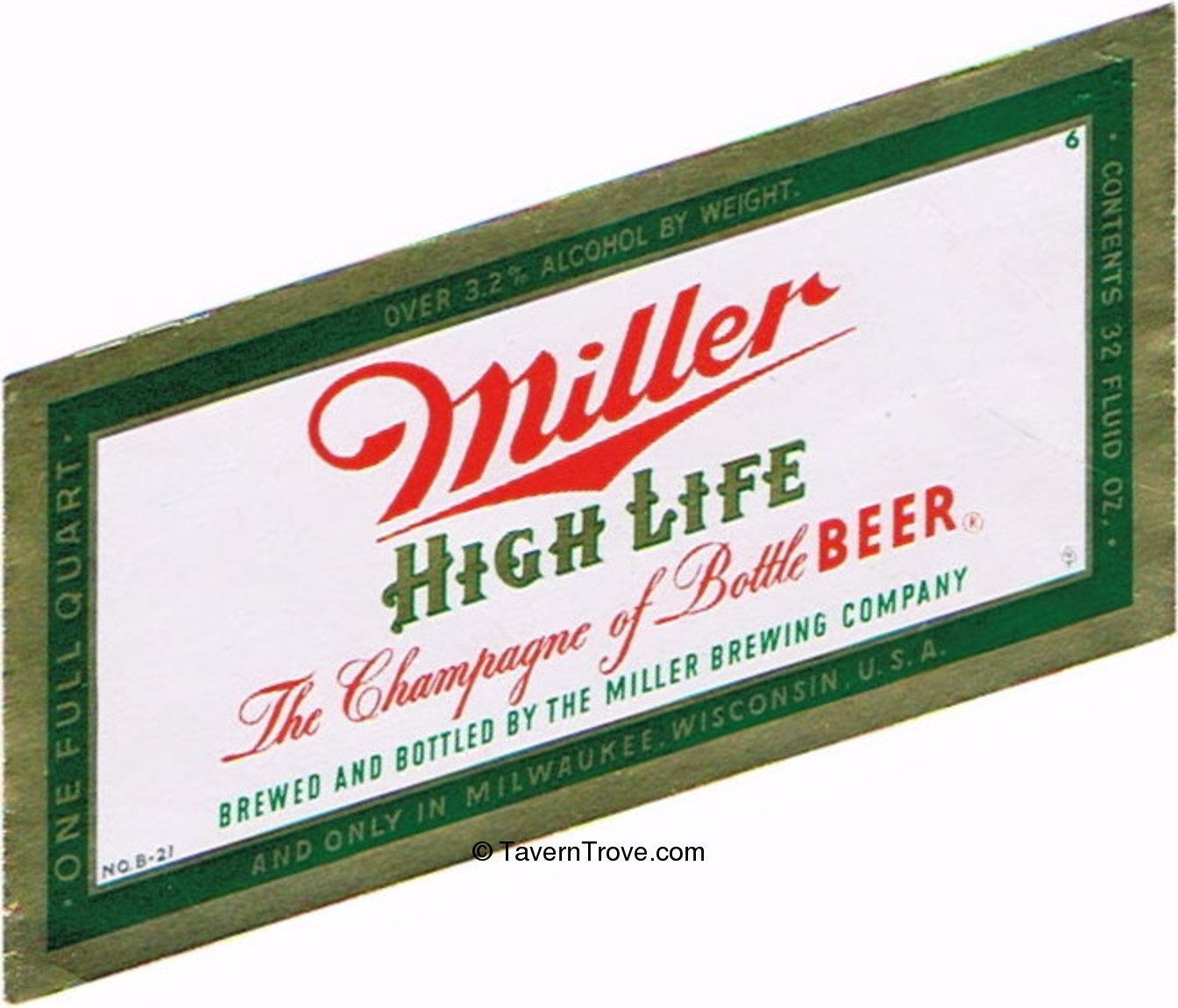 Item 47381 1958 Miller High Life Beer Label WI287