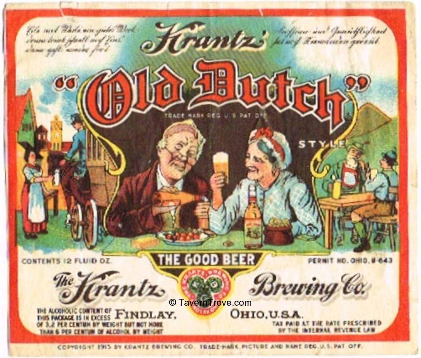 Item 70760 1933 Old Dutch Beer Label OH68-09