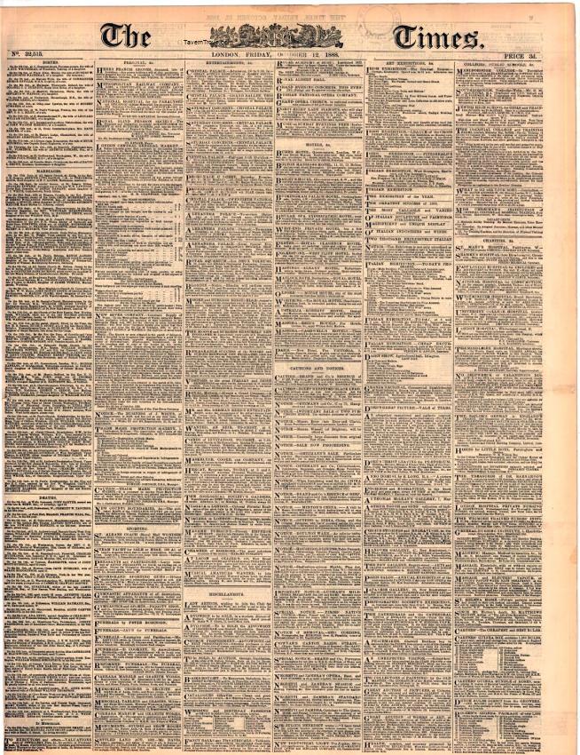 Original London Times Newspaper with Jack The Ripper Article