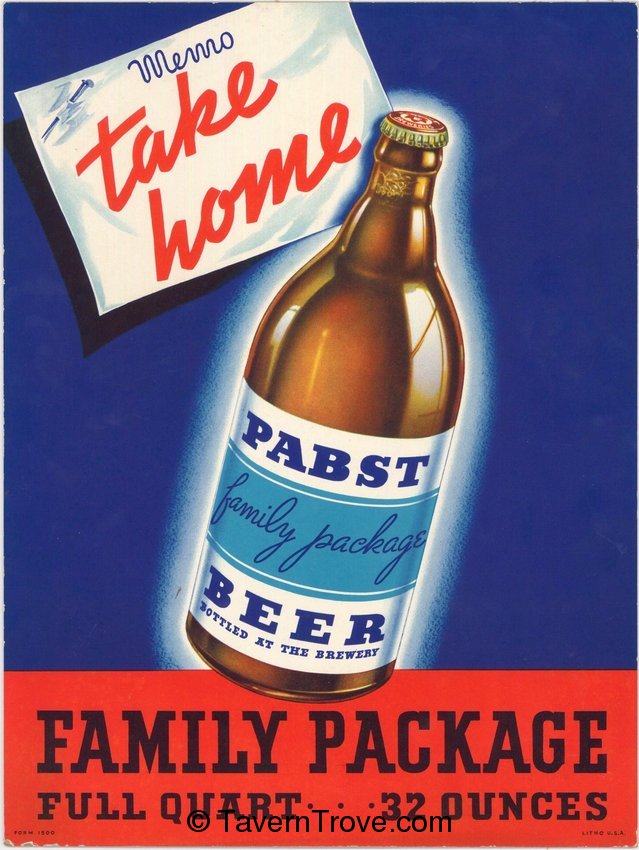 Pabst Family Package Beer Cardboard Sign