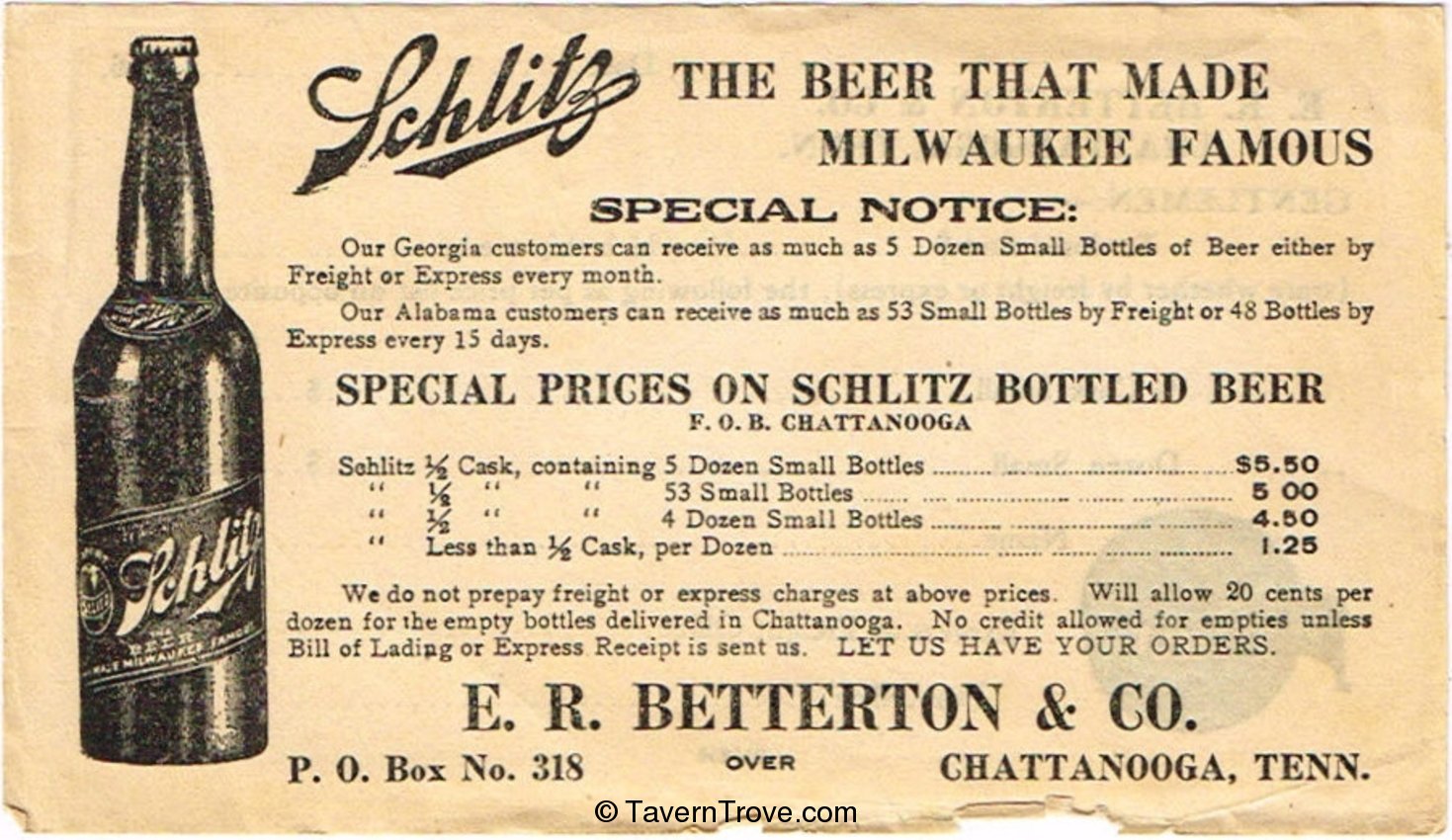 Item #88846 1916 Schlitz Beer order form Paper Ad