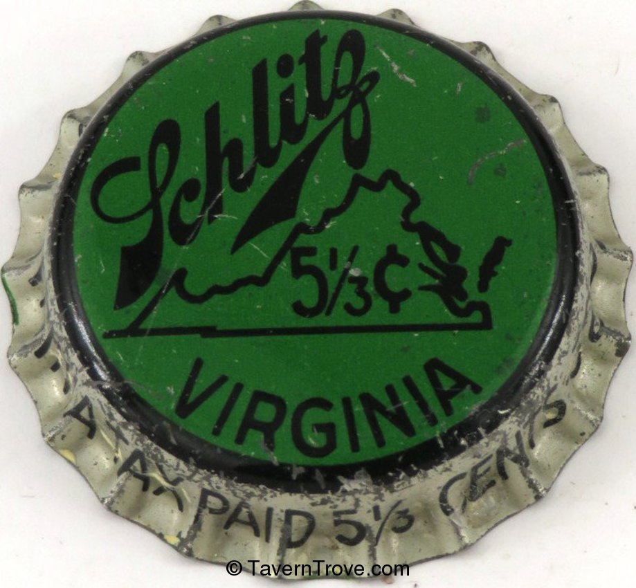 Schlitz Beer ~VA 5 1/3¢ Tax