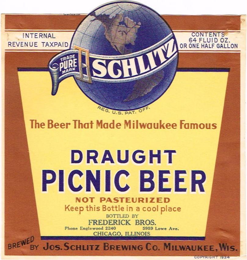 Schlitz Draught Picnic Beer (Chicago)