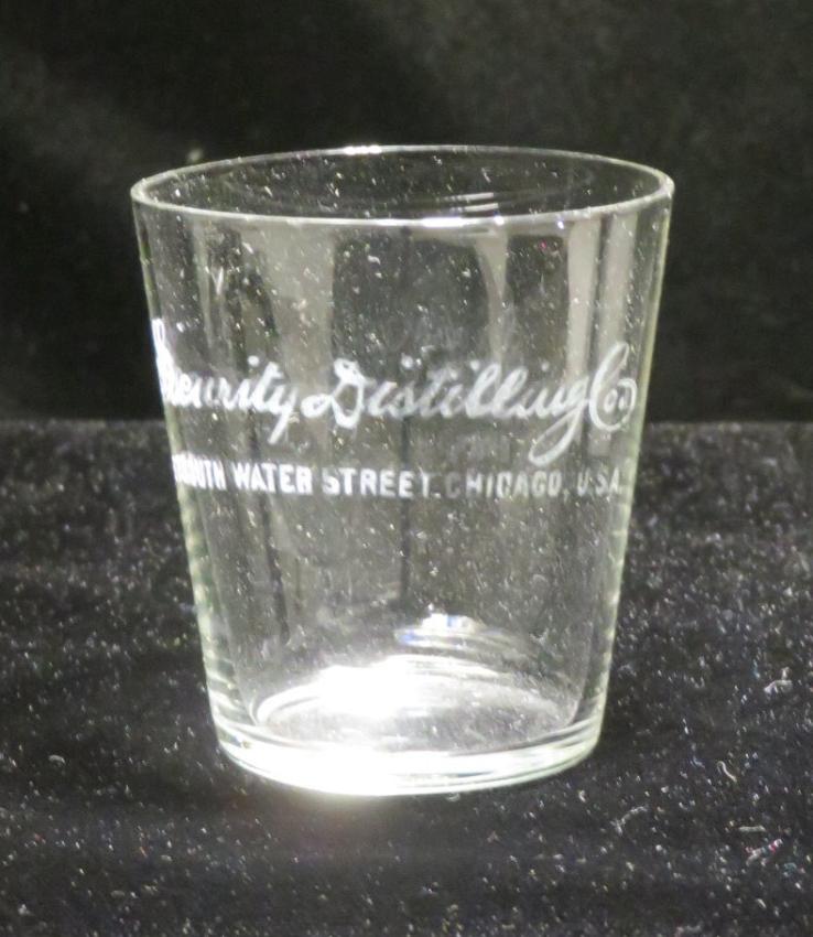 Security Distilling Co. Etched Shot Glass Chicago Illinois