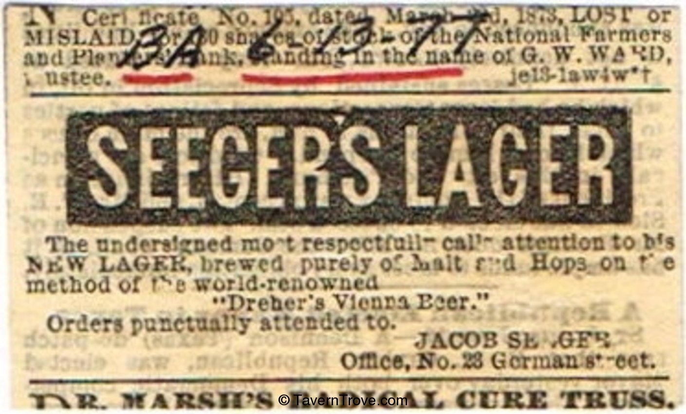 Seeger's New Lager Beer