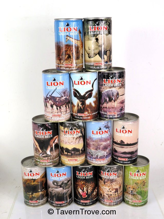 Set of 14 Lion Beer Cans Cape Town South Africa