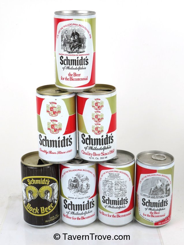 Set of 7 Schmidt Bicentennial Beer Cans