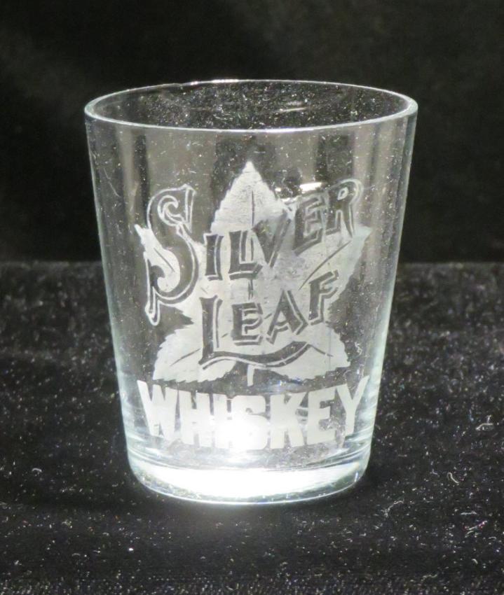 Silver Leaf Whiskey Etched Shot Glass