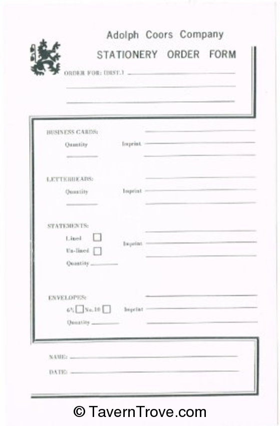 Stationery Order Form