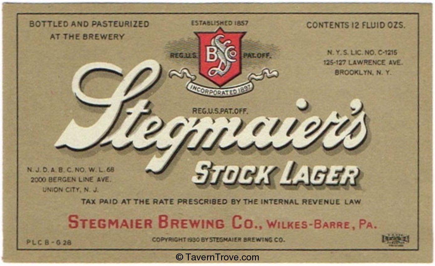 Stegmaier's Stock Lager Beer