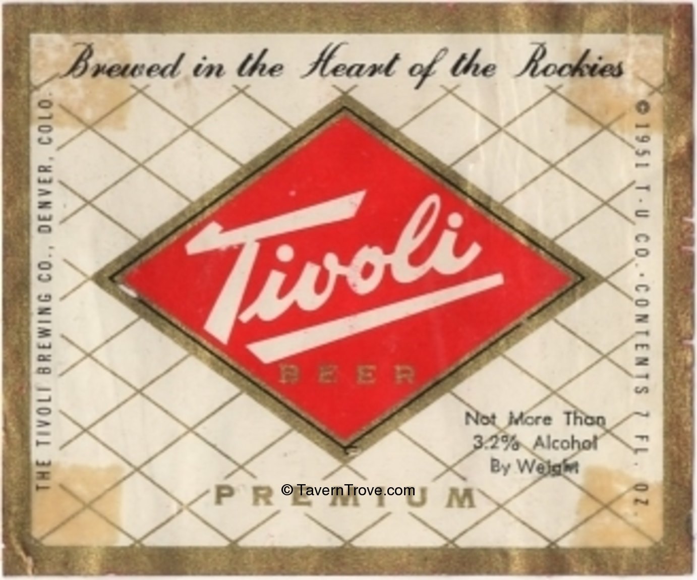 Item 70815 1953 Tivoli Premium Beer Label 5495