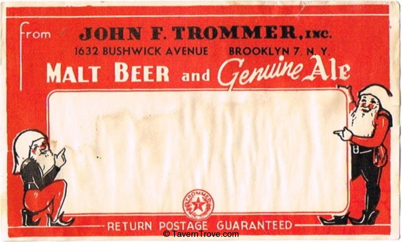 Trommer's Brewery mailing label