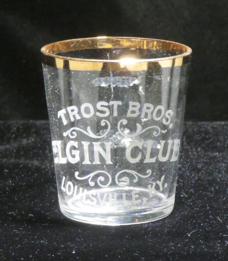 Trost Bros. Elgin Club Etched Shot Glass Louisville Kentucky