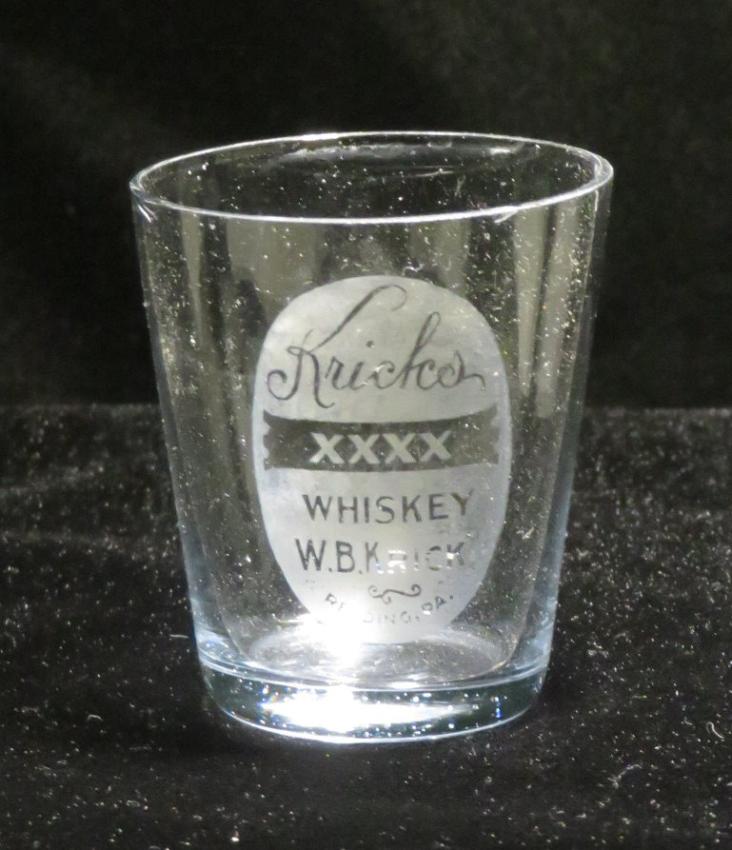 W. B. Krick's Whiskey Etched Shot Glass Reading Pennsylvania