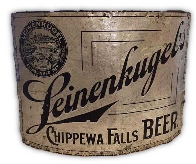 Item #86314 1895 Leinenkugel's Beer tin corner sign Corner Sign