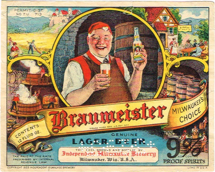 Item #91102 1933 Braumeister Lager Beer Label WI311-34v1