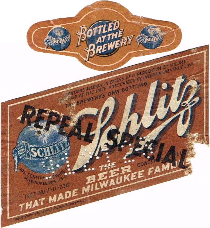 Item #62470 1934 Schlitz Repeal Special Beer Label WI316-82